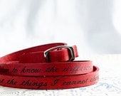 Serenity Prayer on Ultra Long Leather Wrap Bracelet in Red