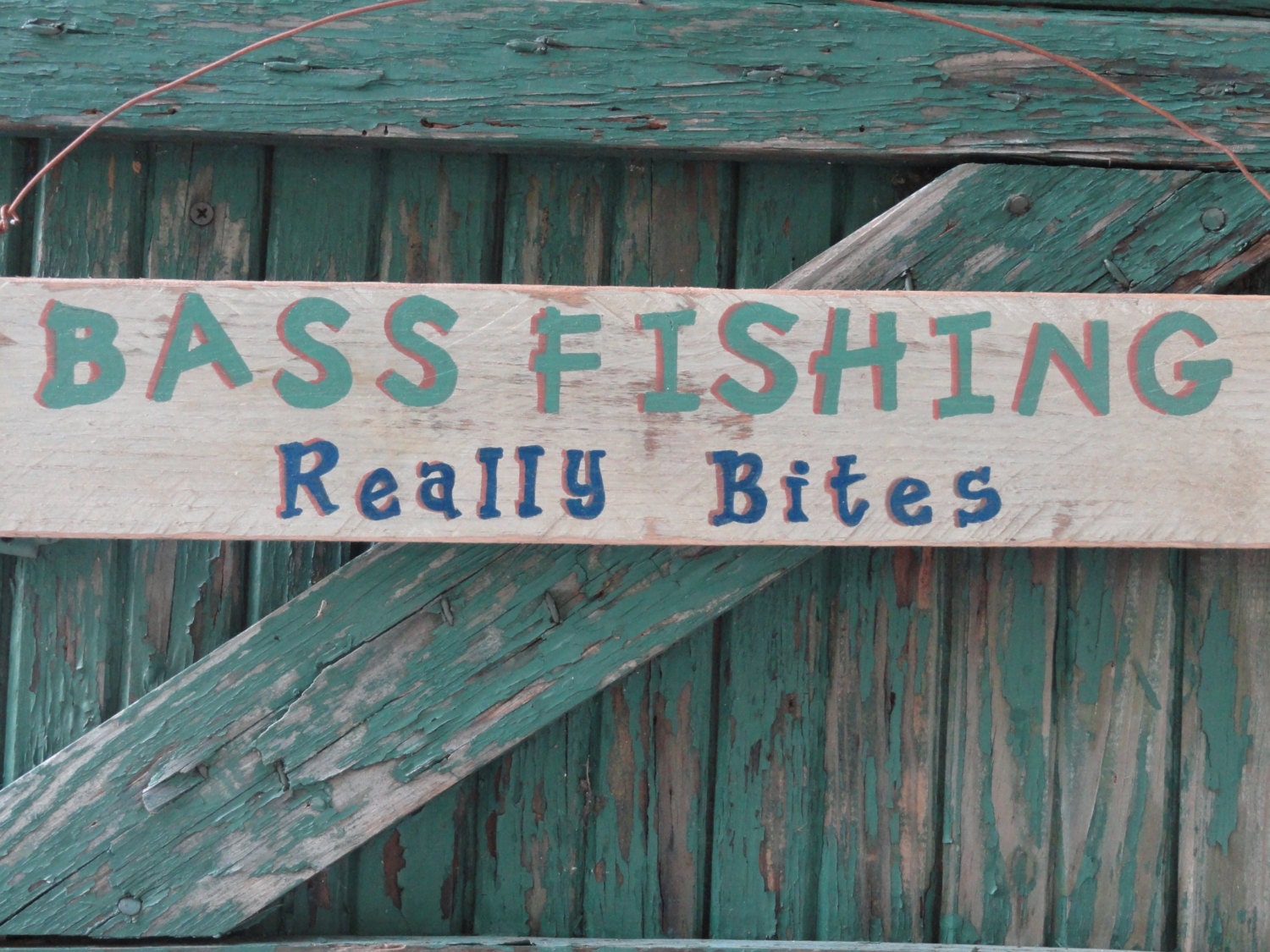 Fishing Sign - Father's Day - Lake House Decor - Outdoor Decorating - Rustic Wall Hanging - Country - Bass Fishing Really Bites