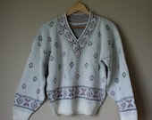 60% OFF SALE 80s Southwest Sweater / Aztec Diamonds / Washed Out Hipster Knit Top / Lavender White Mint Green & Heather Gray Sweater
