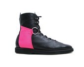 Vintage Black Leather and Pink Lace Up Ankle Boots Size 8