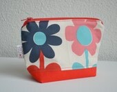 Make up Pouch - Blue and Red Flowers