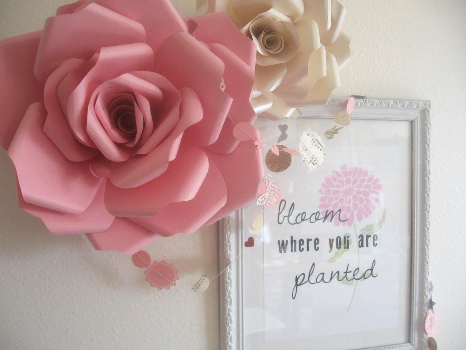LIGHT PINK paper wall rose - wall decor wall art paper sculpture - Flower Taxidermy No.17