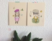 Suzy and Sam original Illustration (Set of two A6 illustrations)