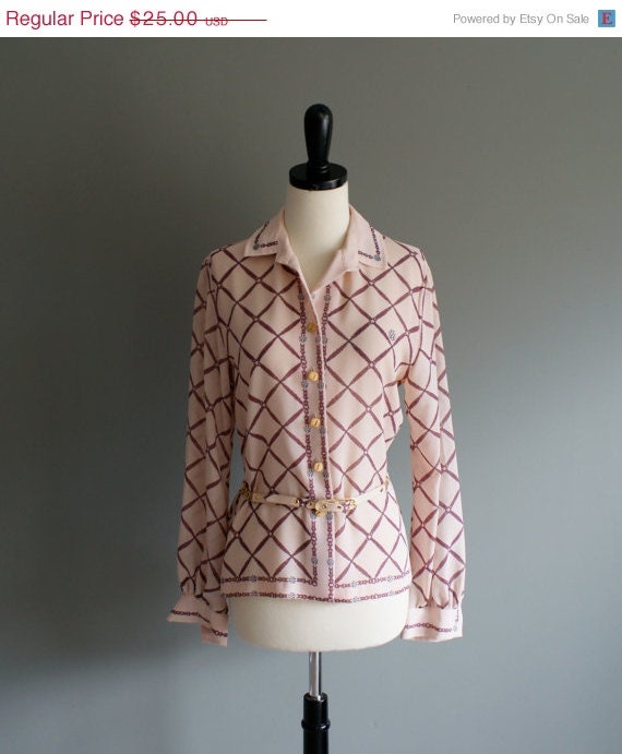 vintage 70s Pink Chains Jersey Masters of London 2 piece pleated skirt set MEDIUM