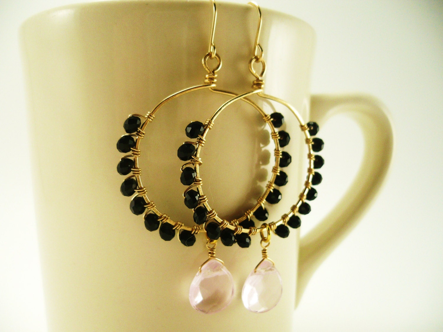 Jewelry SALE, Memorial Day Gifts, Pink Beaded Hoop Earrings, Beadwork Earrings, Bridal Accessories, Gold Hoop Earrings, Silver Hoop Earrings