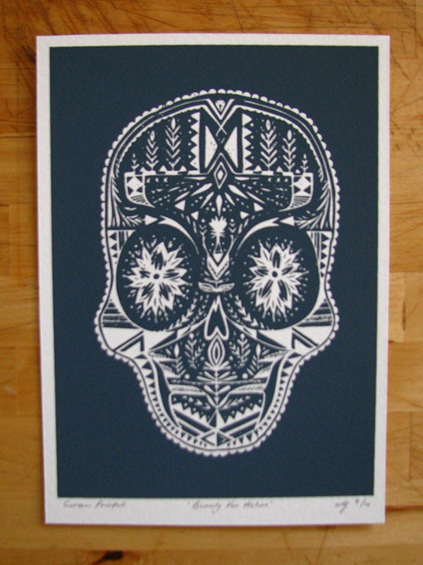 Beauty for Ashes / Screen Printed Scandinavian Inspired Skull 1