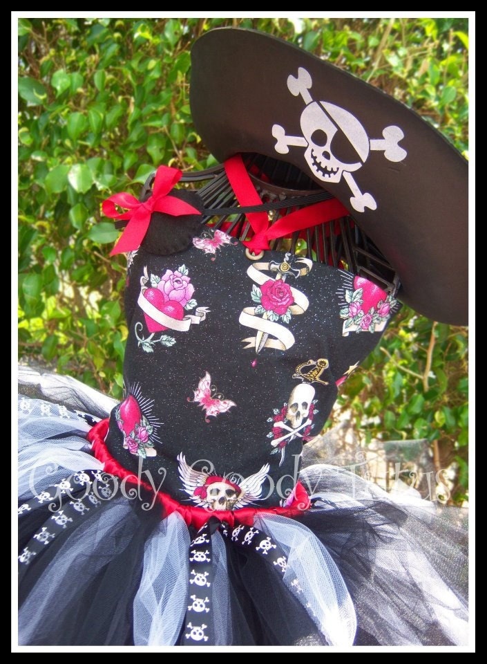 SWASHBUCKLING SWEETHEART Red Pirate Tutu Set with Reversible Corseted Top, Eyepatch and Hat