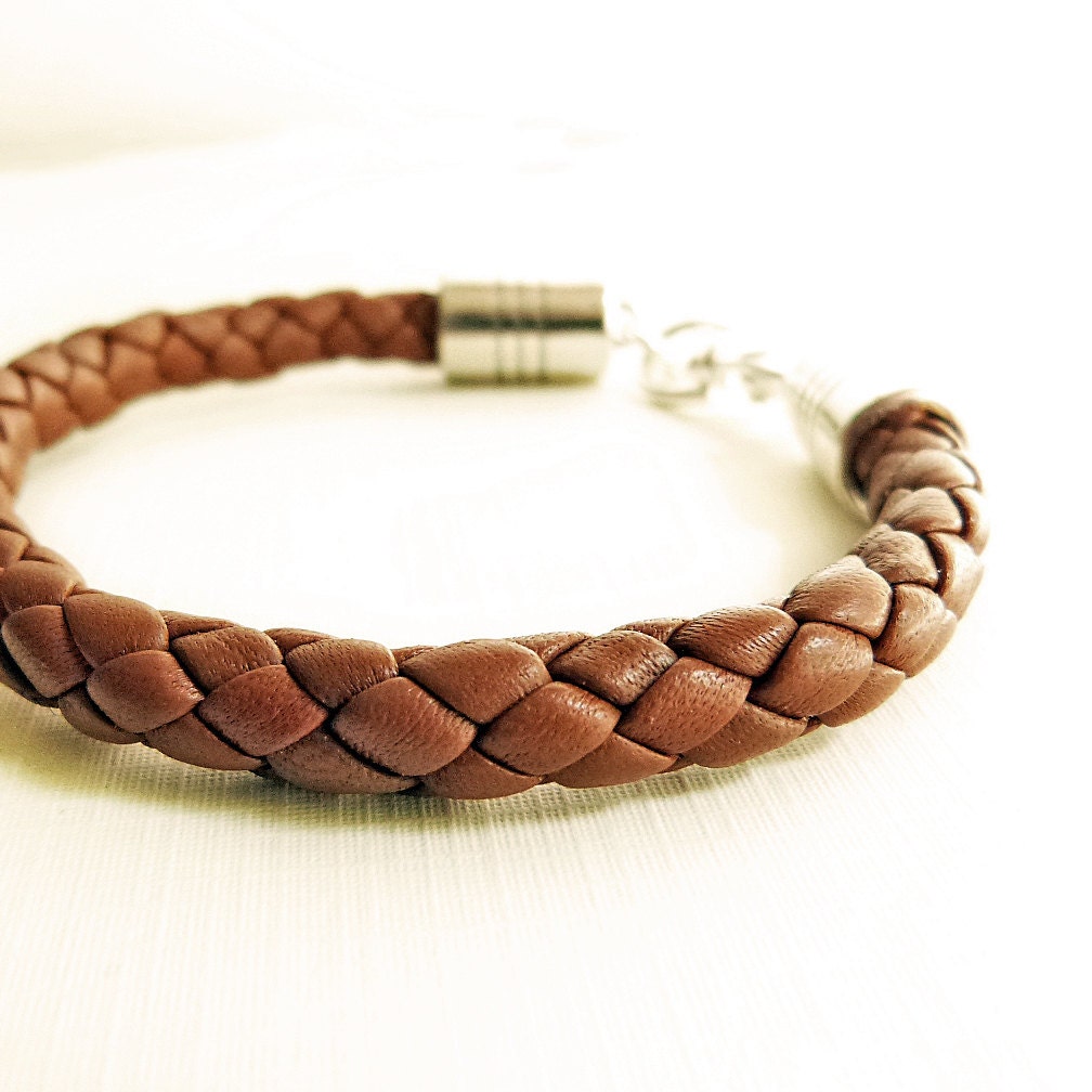 Brown Mens Leather Bracelet - Braided Leather Bracelet with Solid Sterling Silver Caps - SivaniAccessories 16 Fathers Day Gift Ideas for the Man Cave