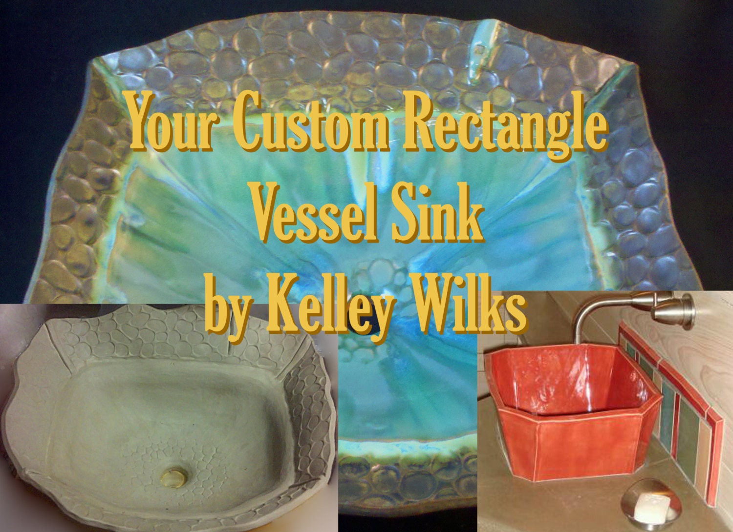 CUSTOM ORDER Handmade Rectangle Vessel Sink  in your choice of colors & textures