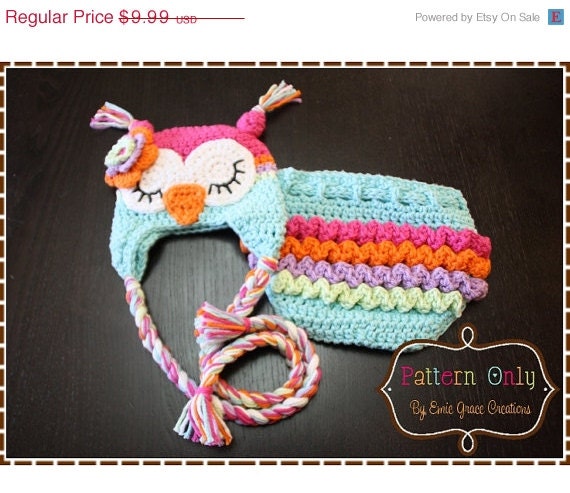 ON SALE Owl Hat and Ruffle Diaper Cover Crochet Pattern SET - Who Loves You - 130, 709