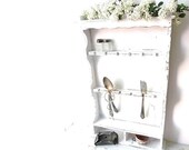 White Country Wall Shelf . Shabby Cottage Chic Decor. Vintage Spoon Rack French Country white