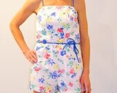 Vintage 60s Romper, SeaWaves Playsuit, 1960s Pin Up One Piece Floral Cotton Sun Suit, Summer Fashion Beach Wear