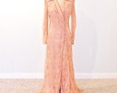1940s Lace Robe, 40s Lingerie, Peach Vintage Dressing Gown, Old Hollywood Art Deco 1930s Lingerie Gown