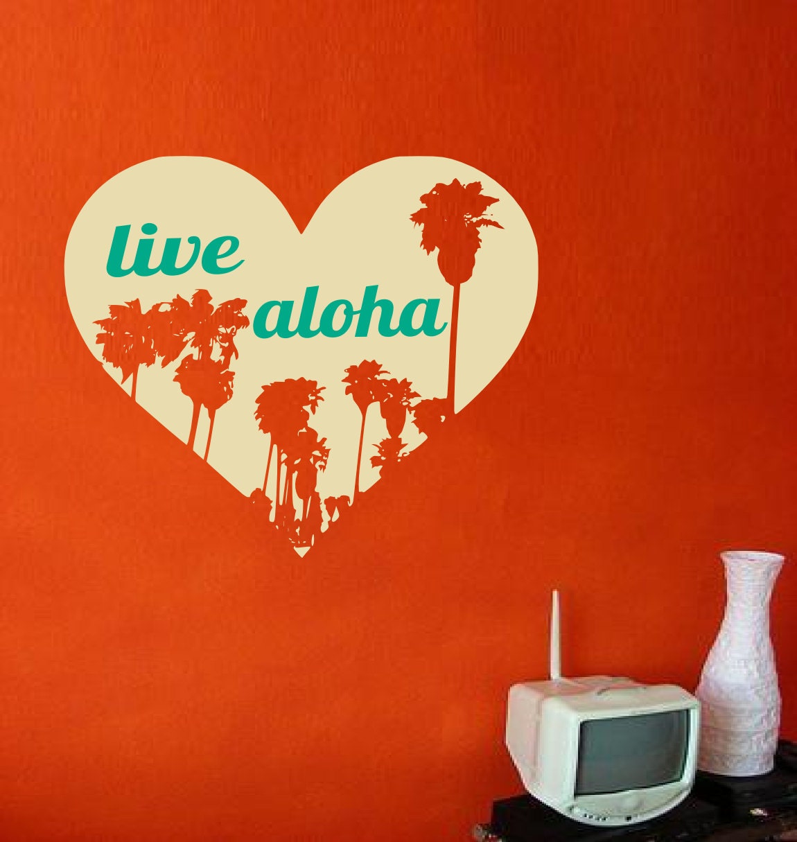 Retro Surf Art Heart - Palm tree Lined Boardwalk Surface Graphic - Hang Ten Decor Sticker-  Ocean Stickers -  by 3rd Ave Shore