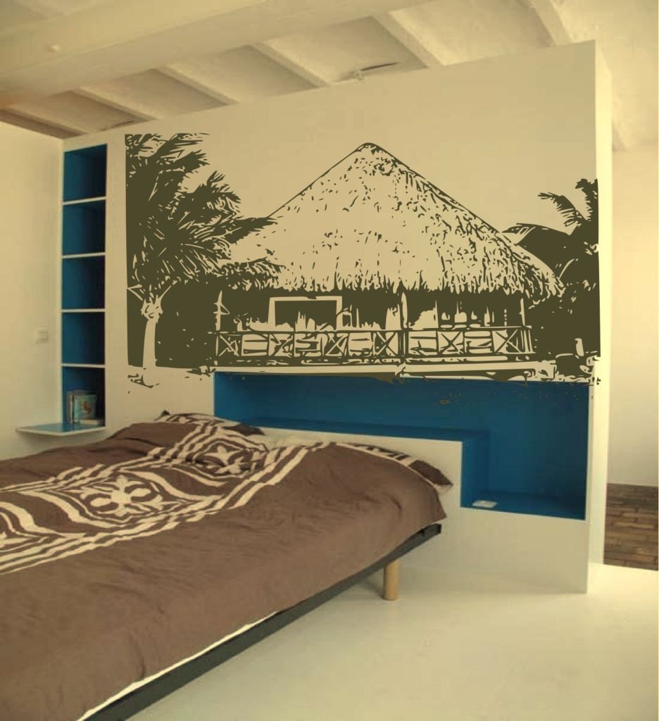 Beach Cabana Shack Hut - Vintage Havaianas Inspired - Made in the USA Vinyl wall art decals sticker by 3rdaveshore Surf Art Surface Graphics