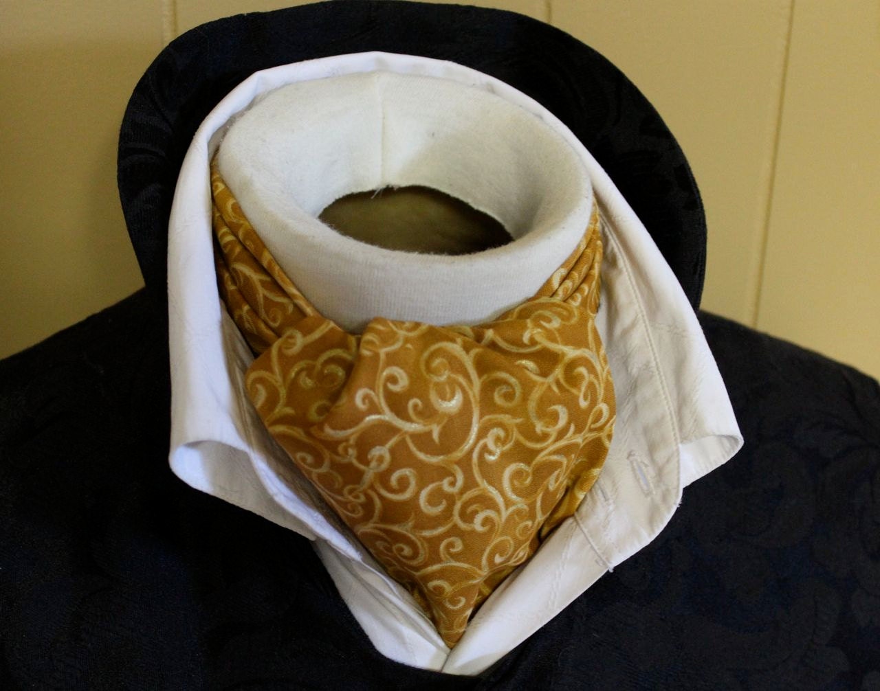 Pure Cotton - DAY Cravat Victorian Ascot Tie Cravat - Butterscotch Victorian vine