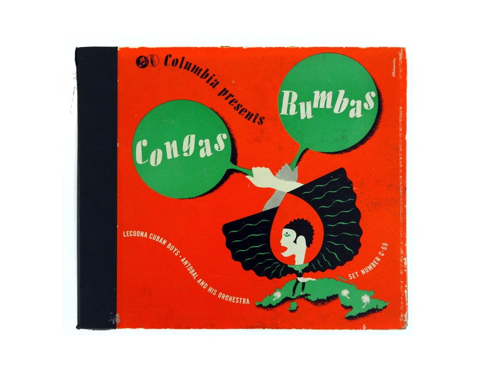 Alex Steinweiss 10-inch 78rpm record album design, 1941. "Rhumbas Congas"