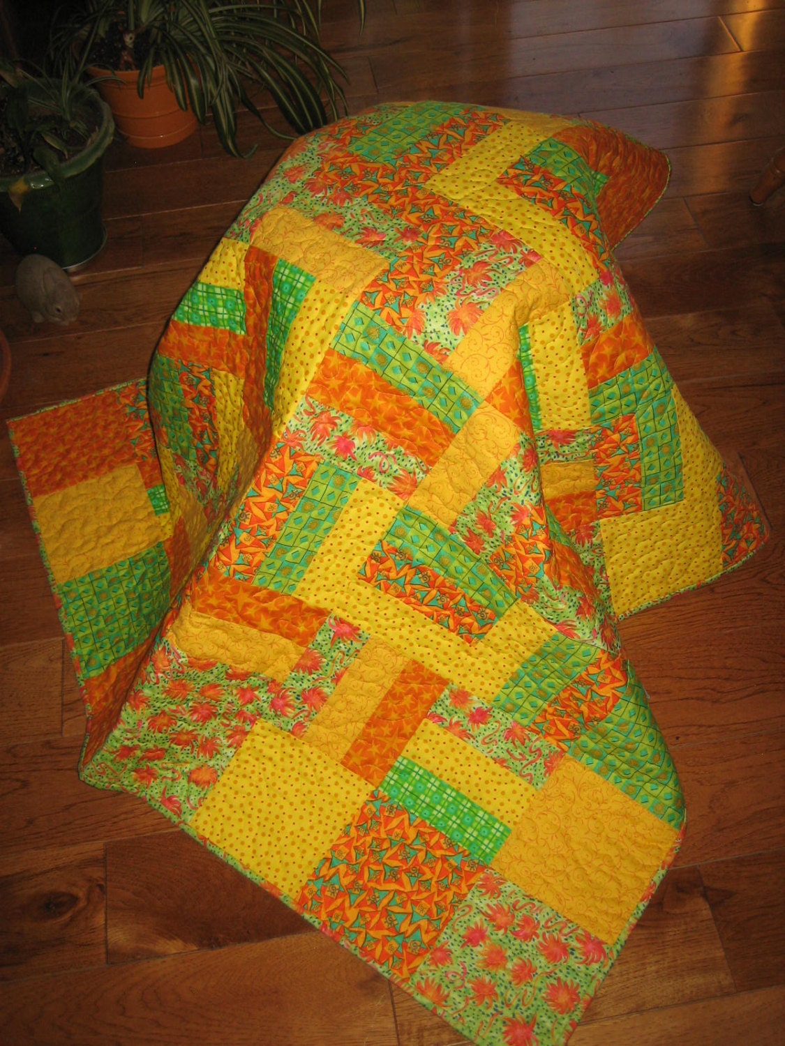 Baby or Lap Quilt Bright Orange Melon Yellow Lime Green