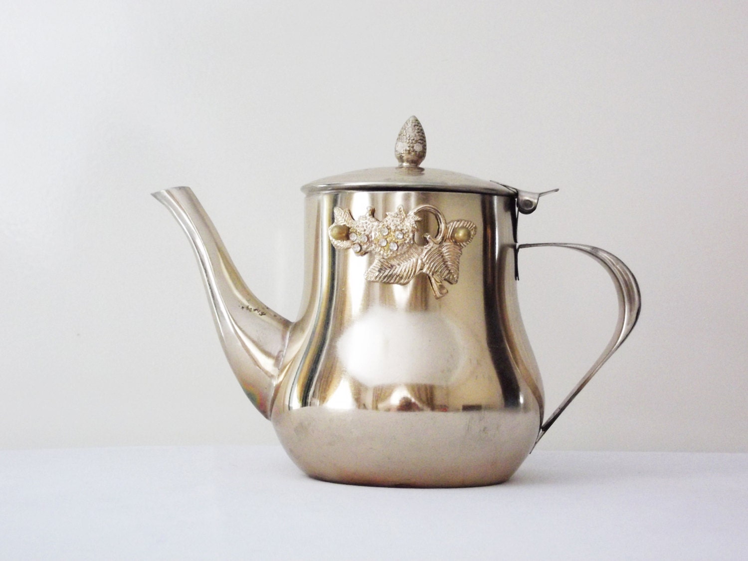 Vintage Golden Teapod - Antique Look - Rococo  Victorian Floral Gemstone Details