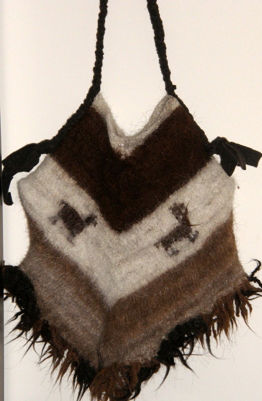 Earth Tone lama Felted Tote Bag Purse with 4 lamas on Front and back Hand Sewn using Upcycled Sweater Wild Looking tribe