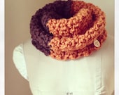 Color Block Chunky Cowl/ Earthtone/ Neckwarmer/ Bark w/ Apricot