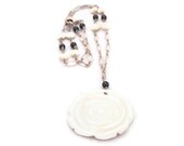 Mother of Pearl Rose pendant sterling silver necklace
