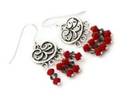 Coral Red Chandelier Earrings Silver plated swarovski crystals