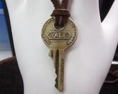 Vintage Yale Key Necklace Security Suede Cord Handmade Steampunk Industrial