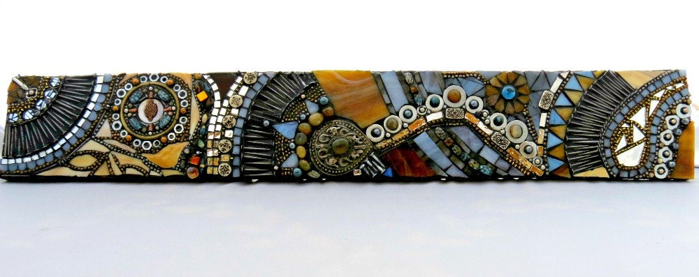 Stained Glass Mosaic upcycled w/ nails, washers, beads, silver, mirror Wall Hanging