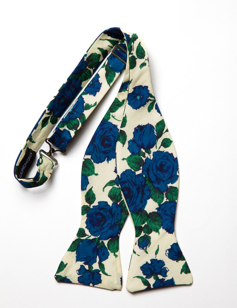Pomp & Ceremony, Men's Bow tie, Liberty of London Carlene Blue Rose print