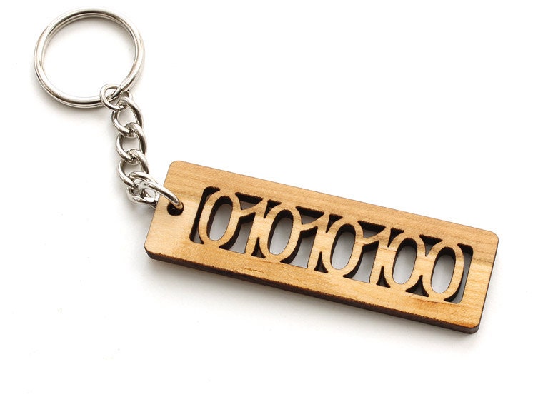 ASCII Code Binary Letter "T" Keychain - 01010100 - Geekery . Free Shipping - Sustainable Black Cherry Wood . Timber Green Woods