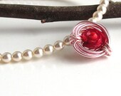 White Pearl Necklace Childrens Jewelry Rose Pendant Toggle Clasp