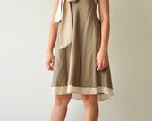 Two tone.... Brown Cream Cotton Dress 2 Sizes Available