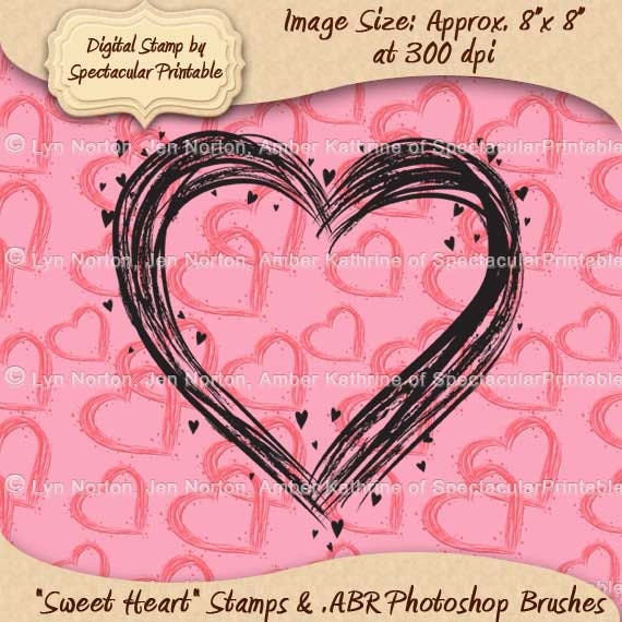 Wedding Heart Wreath Digital Stamp & Photoshop Brush Valentine Engagement Invitation digital printable clip art INSTANT DOWNLOAD DS-9011