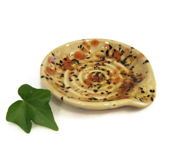 Ceramic Spoon Rest in Earth Tones of Brown and Rust