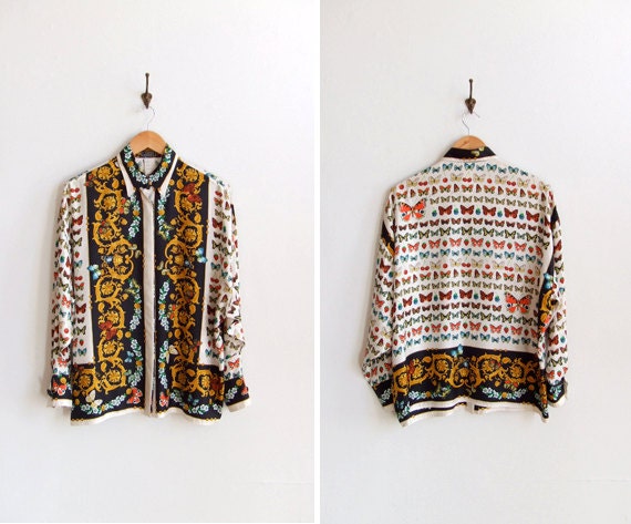 SALE / GIANNI VERSACE couture silk blouse with butterfly print