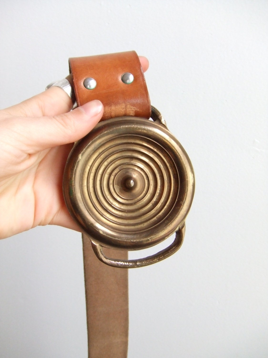 Vintage 1970s big brass buckle belt