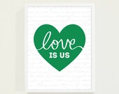 Emerald Green Heart Typography Poster Love Print - Minimalist Wall Art Print for the Modern Home - Valentine - Valentines Day