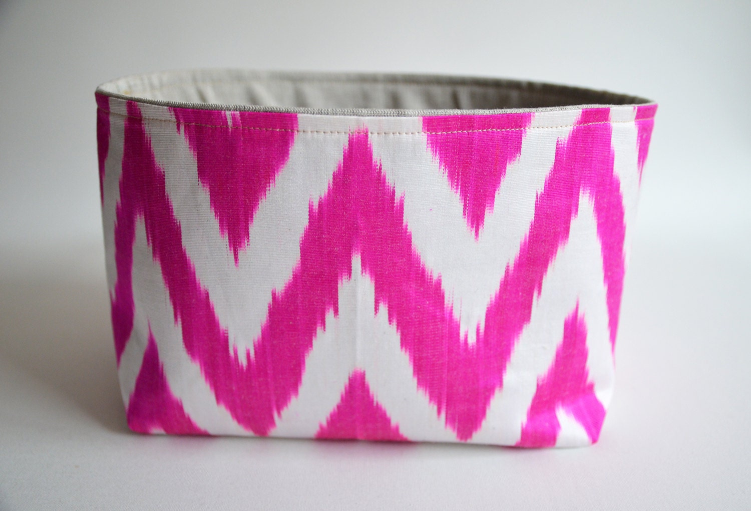 Sukan / 1 Organic Silk ikat Pink, Raw Pure Linen Storage Organization - Organizer Container Basket Bin - Custom Basket Bin