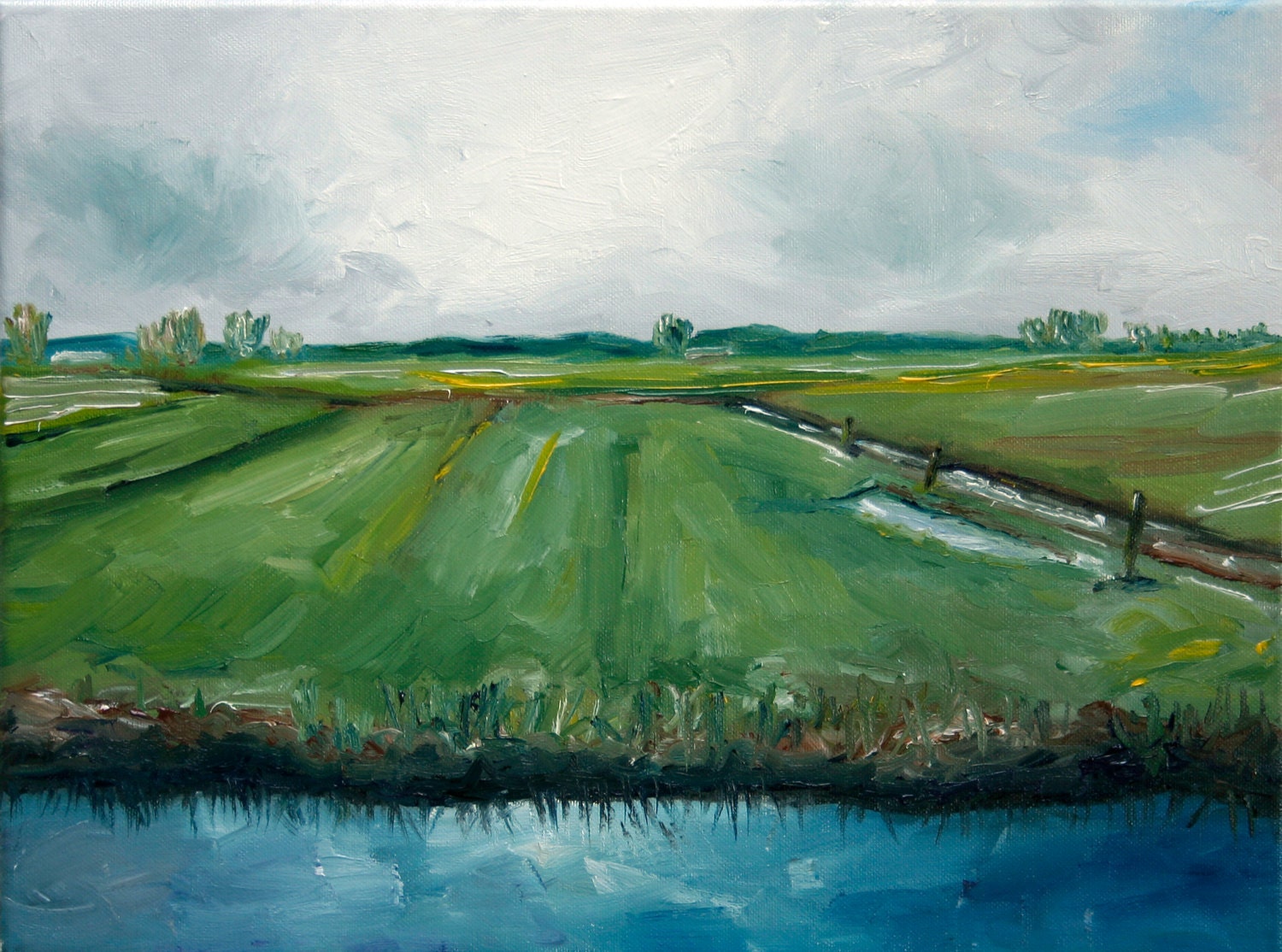 Dutch Landscape oil painting View from the Farm in Uitgeest Netherlands 30 x 40 cm, 11 x 16 inches