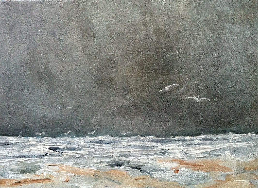 Sky Birds and Sea  oil painting 30 x 40 cm