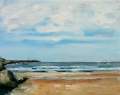 Fishing Boat on North Sea at IJmuiden Netherlands oil painting original on canvas by Nancy van den Boom 24 x 30 cm