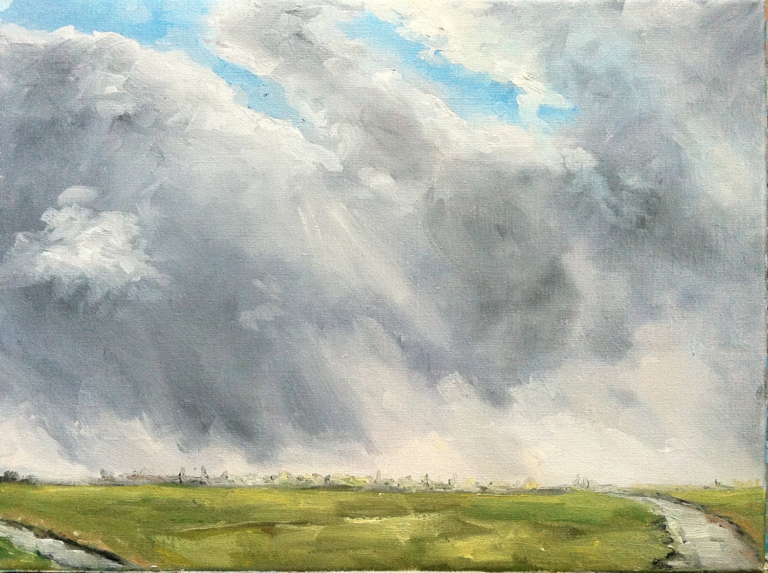 Dutch sky Landscape Netherlands original oil painting 30 x 40 cm