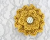 Mustard Gold Crochet Button Flower Clip