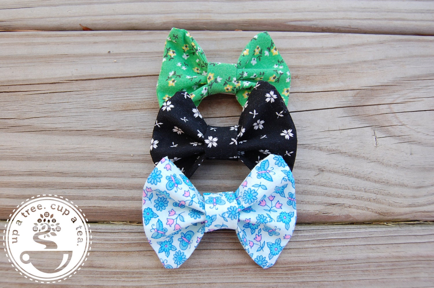 Ocean - Vintage Floral Fabric Mix Match Bow 3-pack