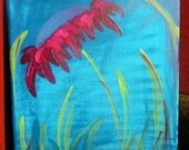 Original Painting 8x10 Daisy Flower Whimsy Aqua Pink Purple