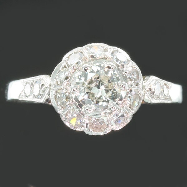 Cluster Diamond Ring - Cluster diamond platinum engagement ring daisy set Vintage jewelry 1950's