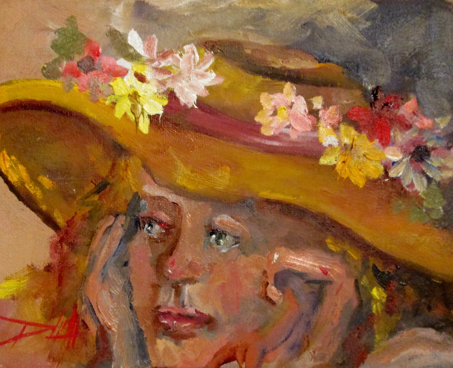 Spring Hat original oil painting figurative art