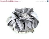 ON SALE Silver Clutch, Bridal Clutch, Ruffle Clutch Purse, Bridesmaid Clutch, Evening Bag with Crystal Pearl Brooch