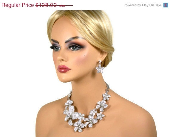 ON SALE Destination Wedding Bridal Jewelry Set, Beach Wedding Necklace Earrings, Bridal Statement Necklace Earrings, Flower Jewelry Set